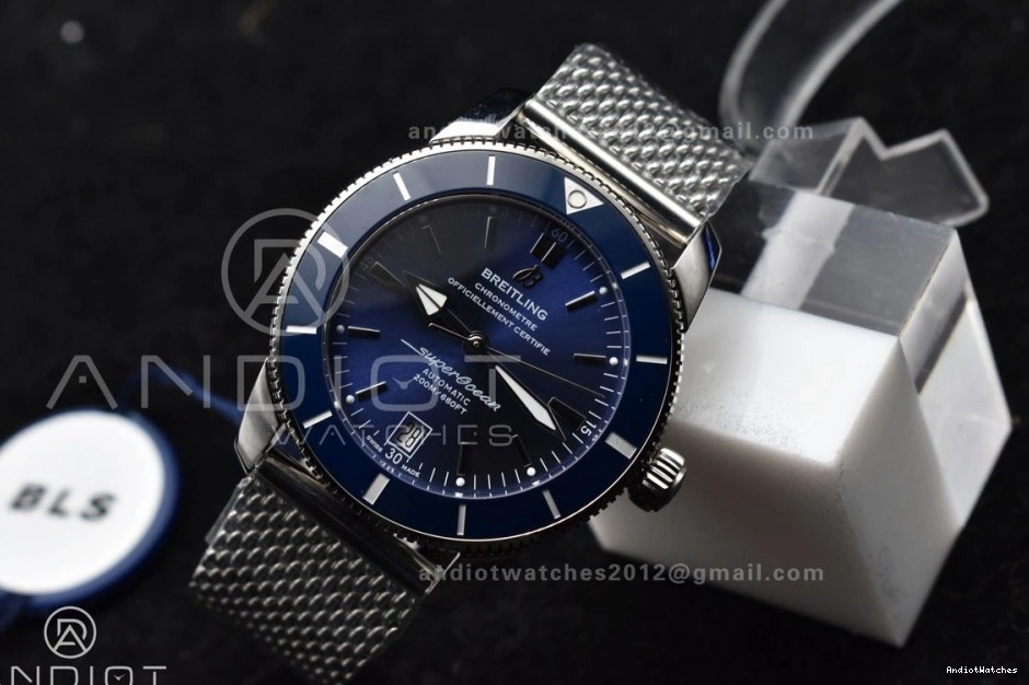 Fashionable Mesh 42mm Ceramic SS Blue Dial Bezel Blue II on 1169 A Heritage SS BLSF SuperOcean Bracelet 0913
